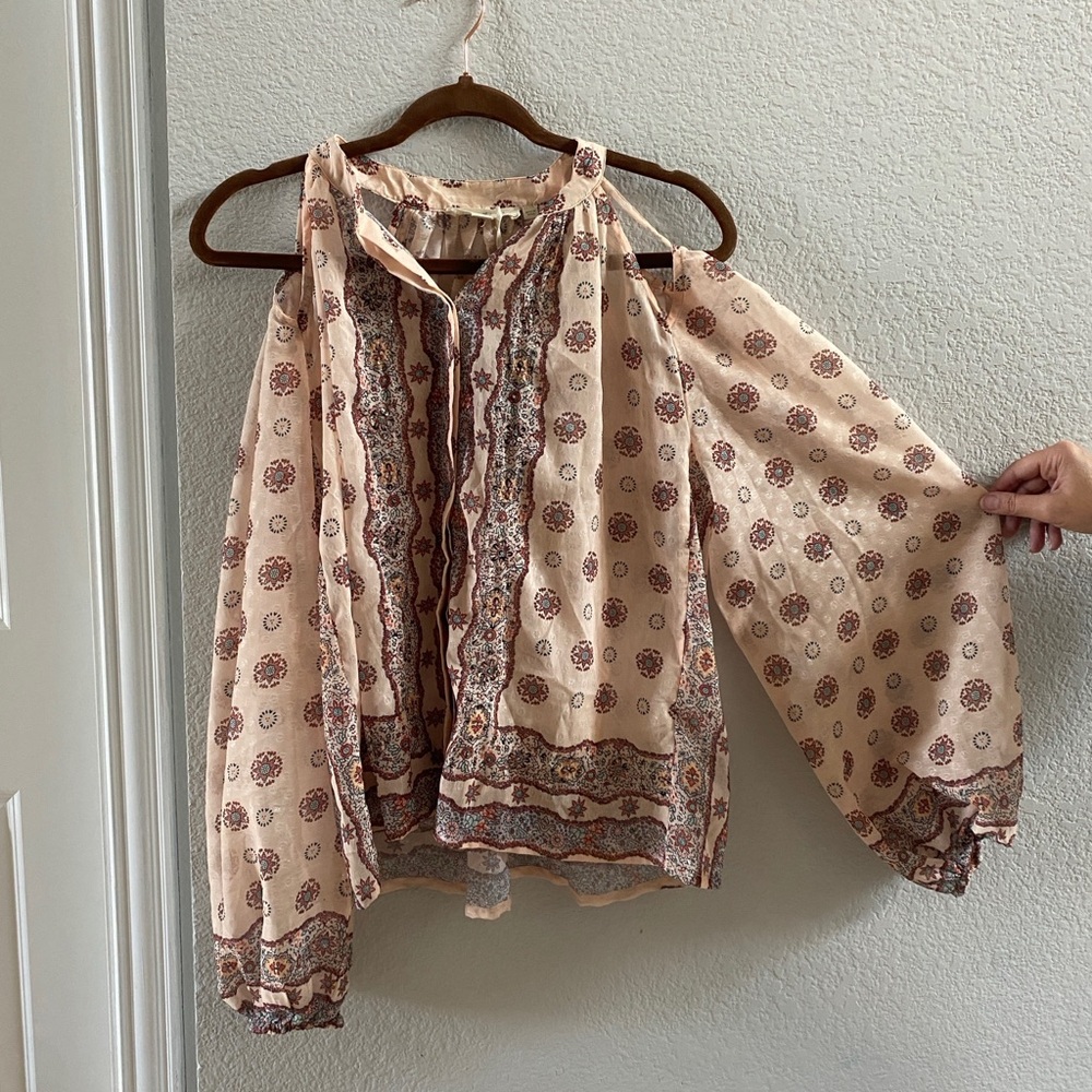 Anthropologie Cream and Brown Floral Blouse